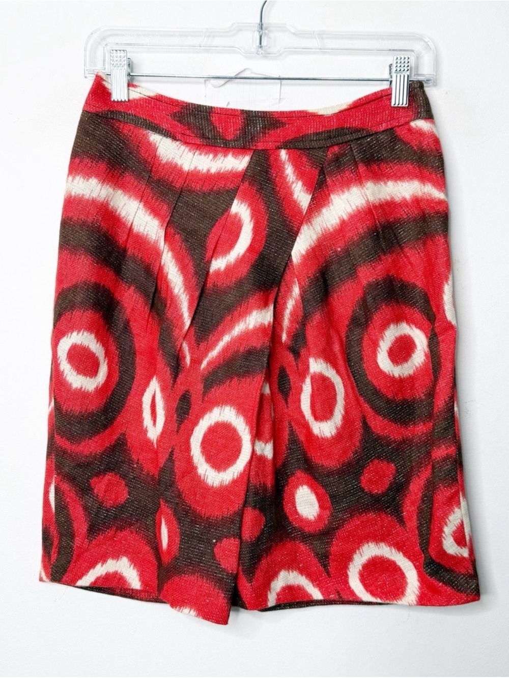 TORY BURCH | Pleated Linen Metallic Thread Abstract Patterned A-Line Skirt Sz. 6 - Picture 2 of 4